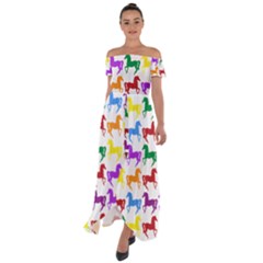 Colorful Horse Background Wallpaper Off Shoulder Open Front Chiffon Dress