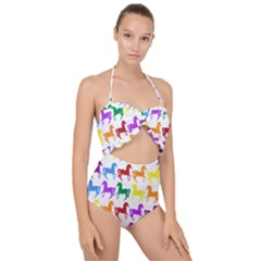 Colorful Horse Background Wallpaper Scallop Top Cut Out Swimsuit