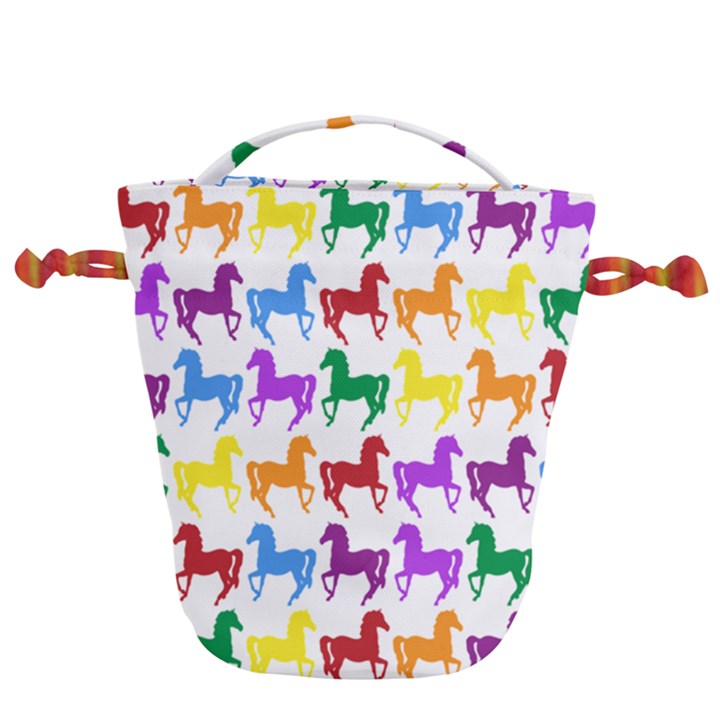 Colorful Horse Background Wallpaper Drawstring Bucket Bag