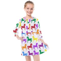 Colorful Horse Background Wallpaper Kids  Quarter Sleeve Shirt Dress
