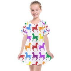 Colorful Horse Background Wallpaper Kids  Smock Dress