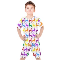 Colorful Horse Background Wallpaper Kids  T-Shirt and Shorts Set