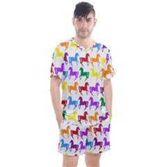 Colorful Horse Background Wallpaper Men s Mesh T-Shirt and Shorts Set