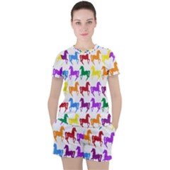 Colorful Horse Background Wallpaper Women s T-Shirt and Shorts Set