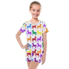 Colorful Horse Background Wallpaper Kids  Mesh T-Shirt and Shorts Set