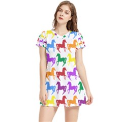 Colorful Horse Background Wallpaper Women s Sports Skirt