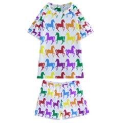 Colorful Horse Background Wallpaper Kids  Swim T-Shirt and Shorts Set
