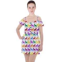 Colorful Horse Background Wallpaper Ruffle Cut Out Chiffon Playsuit