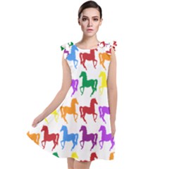 Colorful Horse Background Wallpaper Tie Up Tunic Dress