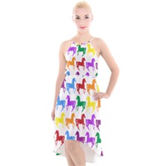 Colorful Horse Background Wallpaper High-Low Halter Chiffon Dress 