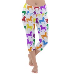 Colorful Horse Background Wallpaper Lightweight Velour Capri Yoga Leggings