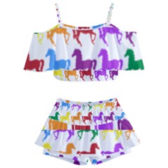Colorful Horse Background Wallpaper Kids  Off Shoulder Skirt Bikini