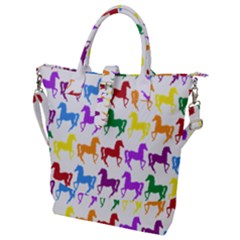 Colorful Horse Background Wallpaper Buckle Top Tote Bag