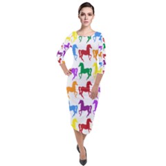 Colorful Horse Background Wallpaper Quarter Sleeve Midi Velour Bodycon Dress