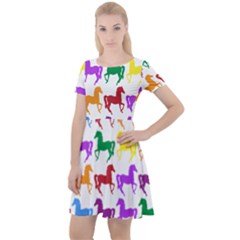 Colorful Horse Background Wallpaper Cap Sleeve Velour Dress 