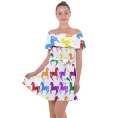 Colorful Horse Background Wallpaper Off Shoulder Velour Dress