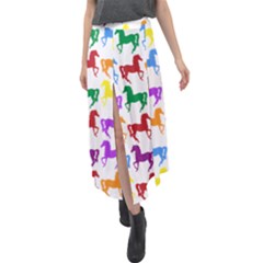 Colorful Horse Background Wallpaper Velour Split Maxi Skirt
