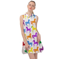 Colorful Horse Background Wallpaper Sleeveless Shirt Dress