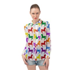 Colorful Horse Background Wallpaper Long Sleeve Chiffon Shirt
