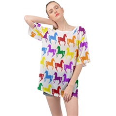 Colorful Horse Background Wallpaper Oversized Chiffon Top