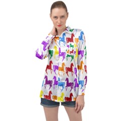 Colorful Horse Background Wallpaper Long Sleeve Satin Shirt