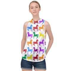 Colorful Horse Background Wallpaper High Neck Satin Top
