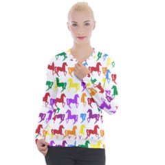 Colorful Horse Background Wallpaper Casual Zip Up Jacket