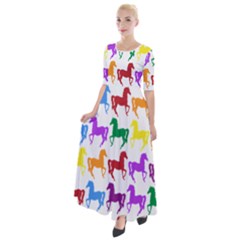 Colorful Horse Background Wallpaper Half Sleeves Maxi Dress