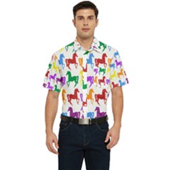 Colorful Horse Background Wallpaper Men s Short Sleeve Pocket Shirt 