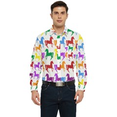 Colorful Horse Background Wallpaper Men s Long Sleeve Pocket Shirt 