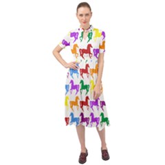 Colorful Horse Background Wallpaper Keyhole Neckline Chiffon Dress