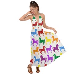 Colorful Horse Background Wallpaper Backless Maxi Beach Dress