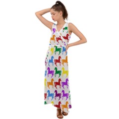 Colorful Horse Background Wallpaper V-Neck Chiffon Maxi Dress