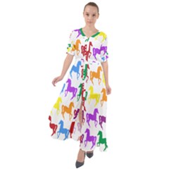 Colorful Horse Background Wallpaper Waist Tie Boho Maxi Dress