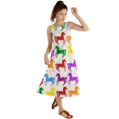 Colorful Horse Background Wallpaper Summer Maxi Dress
