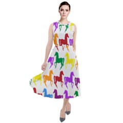 Colorful Horse Background Wallpaper Round Neck Boho Dress