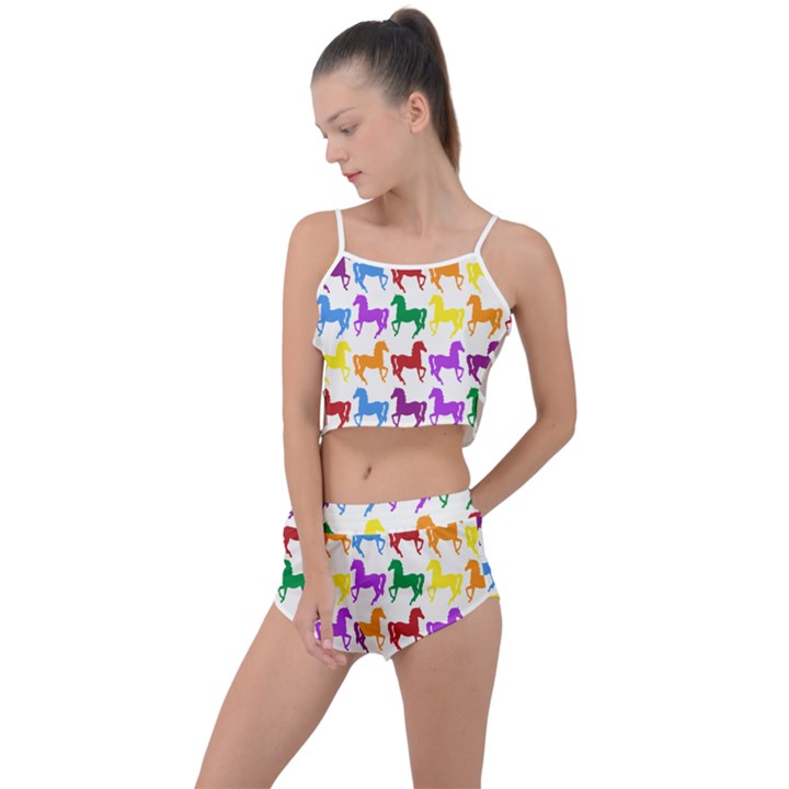 Colorful Horse Background Wallpaper Summer Cropped Co-Ord Set