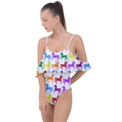 Colorful Horse Background Wallpaper Drape Piece Swimsuit