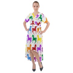 Colorful Horse Background Wallpaper Front Wrap High Low Dress