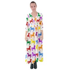 Colorful Horse Background Wallpaper Button Up Maxi Dress