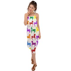 Colorful Horse Background Wallpaper Waist Tie Cover Up Chiffon Dress