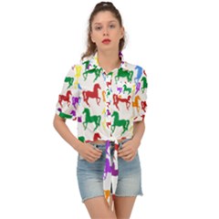 Colorful Horse Background Wallpaper Tie Front Shirt 