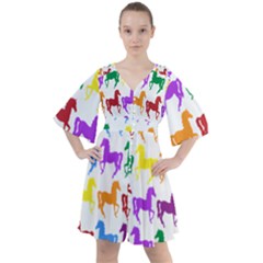 Colorful Horse Background Wallpaper Boho Button Up Dress