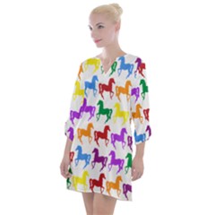 Colorful Horse Background Wallpaper Open Neck Shift Dress