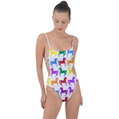 Colorful Horse Background Wallpaper Tie Strap One Piece Swimsuit
