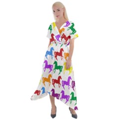 Colorful Horse Background Wallpaper Cross Front Sharkbite Hem Maxi Dress