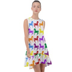 Colorful Horse Background Wallpaper Frill Swing Dress