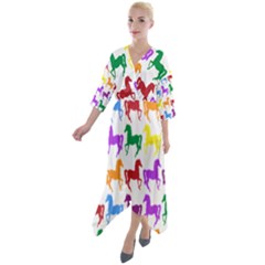 Colorful Horse Background Wallpaper Quarter Sleeve Wrap Front Maxi Dress