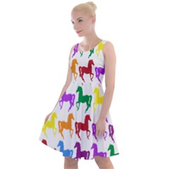 Colorful Horse Background Wallpaper Knee Length Skater Dress