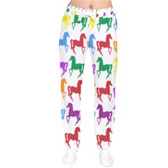 Colorful Horse Background Wallpaper Women Velvet Drawstring Pants